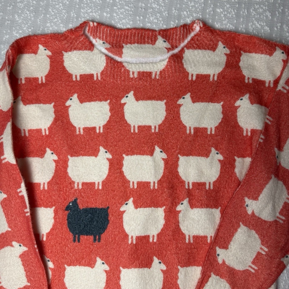 RARE Princess Diana Inspired Red Black Sheep Sweater Size Small 80s Jumper Icon - Picture 7 of 14